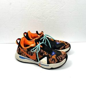 Nike Men's Orange Black Camo Athletic Shoes with Light Blue Laces